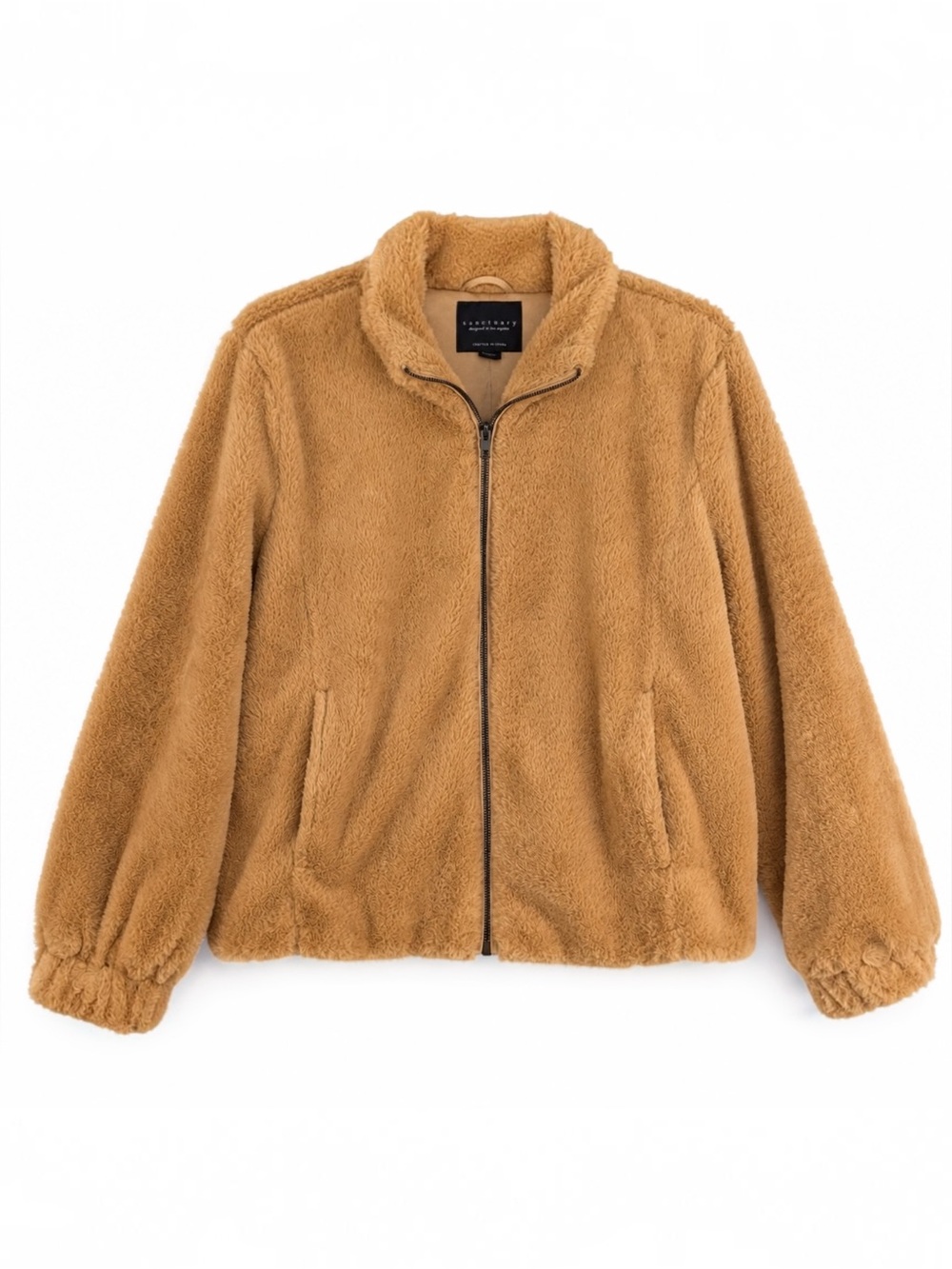 Sanctuary Faux Fur Teddy Jacket Tan Camel Full Zip L